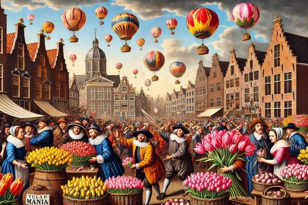 Vivid Marketplace During the Dutch Tulip Mania